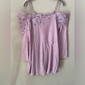 Anthropologie Meadow Rue Purple Off Shoulder Top with Lace Detail M NWT